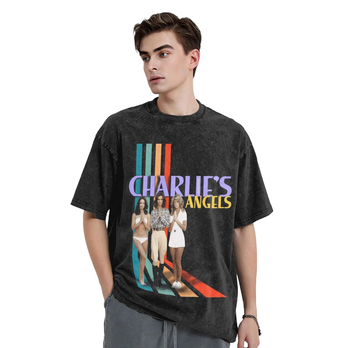 Men Women T-Shirt Charlies Angels Washed T Shirts Fashion Summer Tees Vintage Pattern Casual Clothes Plus Size 2XL Peaceful Pleasures Health and Wellness