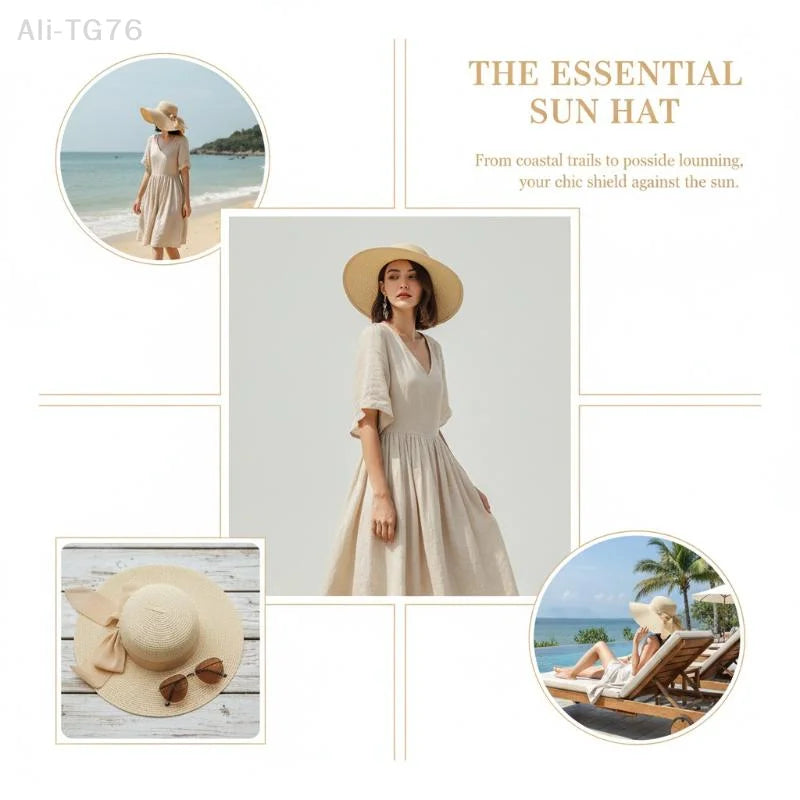 Women's Foldable Straw Sun Hat – Beach Travel Panama Cap