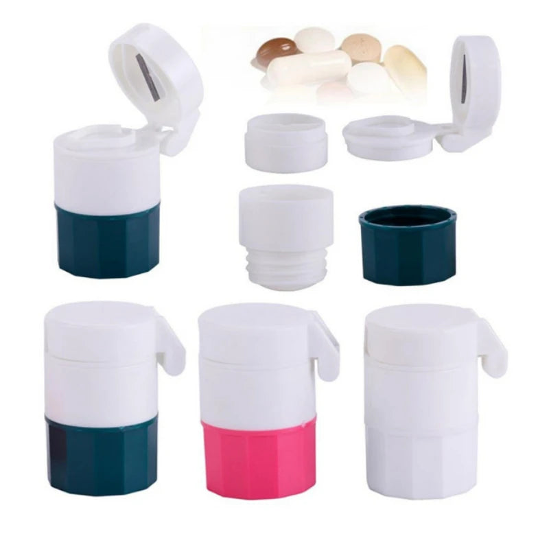 Medicine Splitter Box Storage Pill Crusher Multifunction Portable 4 Layer Powder Tablet Grinder Powder Pill Cutter Peaceful Pleasures Health and Wellness