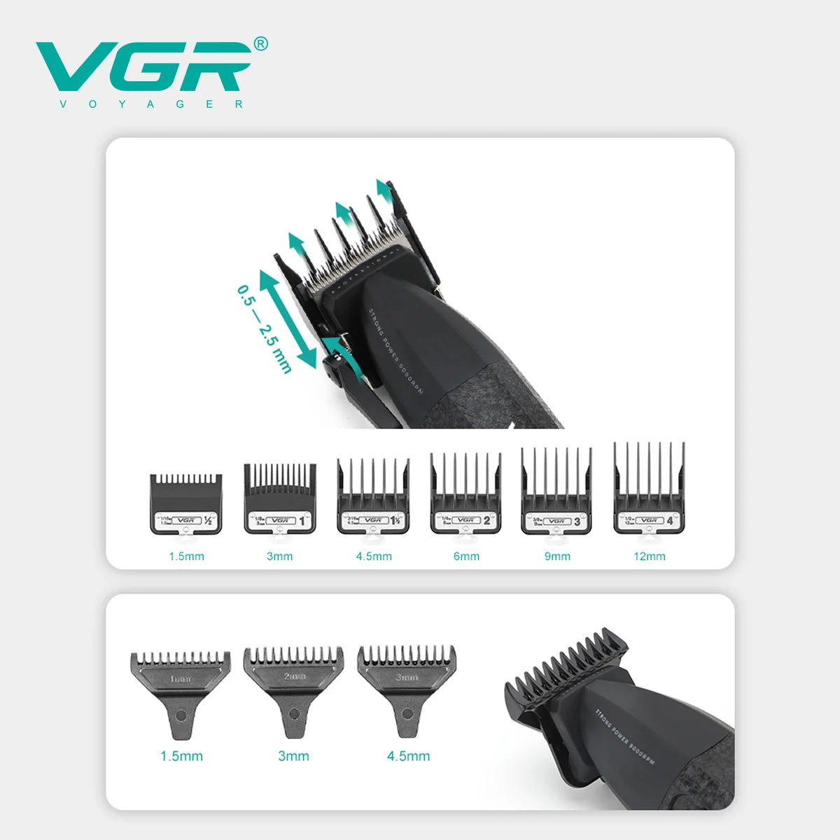 VGR Professional Electric Hair Clipper 9000 RPM High end Multi gear Adjustment Electric Push Cutting Alloy Blade Trimmer V-640S2 Peaceful Pleasures Health and Wellness
