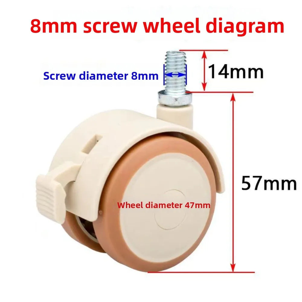 4-Pack Rubber Swivel Caster Wheels M6/M8 Stem with Locking Brake