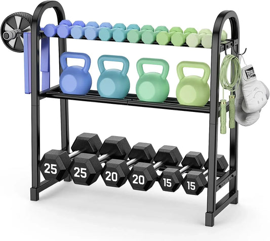 Adjustable 3-Tier Dumbbell Rack with Hooks, 360LB Capacity for Home Gym Storage Peaceful Pleasures Health and Wellness United States