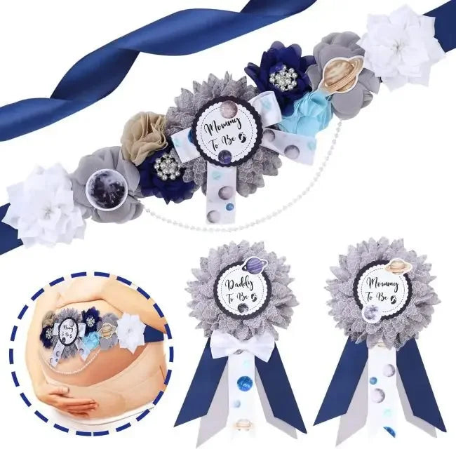 Flower Sash Set-Baby Shower Mom to Be Daddy to Be Corsage Pin- Belt for Maternity Dress Photo Props حزام Пояс Cinturón Ceinture Peaceful Pleasures Health and Wellness colors 22