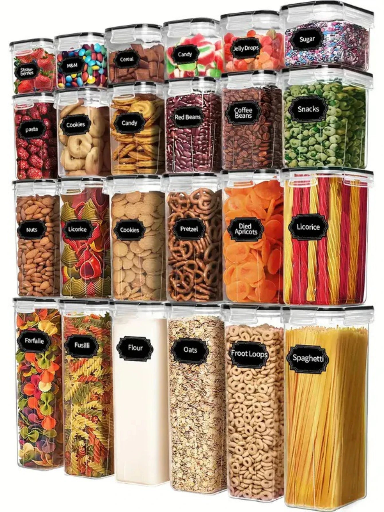 24pcs Airtight Food Storage Containers with Labels Peaceful Pleasures Health and Wellness