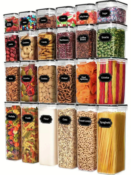 24pcs Airtight Food Storage Containers with Labels Peaceful Pleasures Health and Wellness