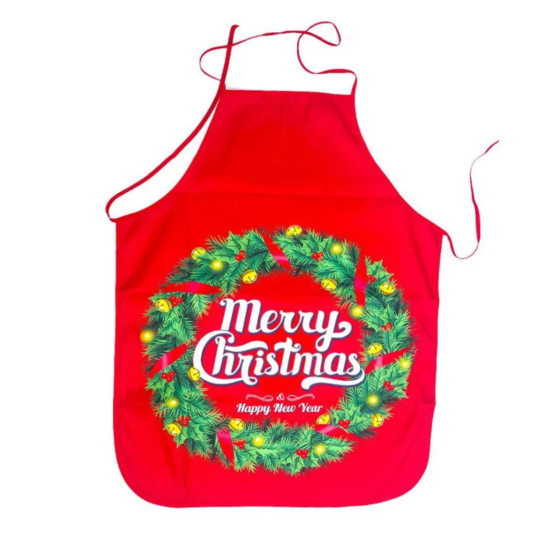 Aprons Sleeveless Dirt-proof Fabric Printed Halter Straps Christmas Apron Household Kitchen Cleaning Accessories Peaceful Pleasures Health and Wellness wreath
