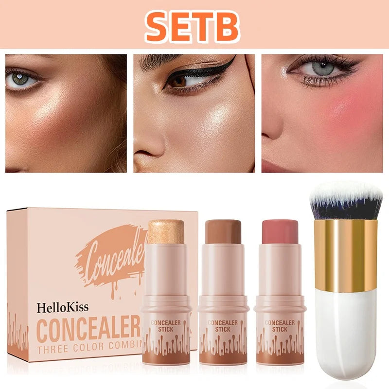 3-Piece Cream Contour Set – Contour, Highlight & Blush Sticks