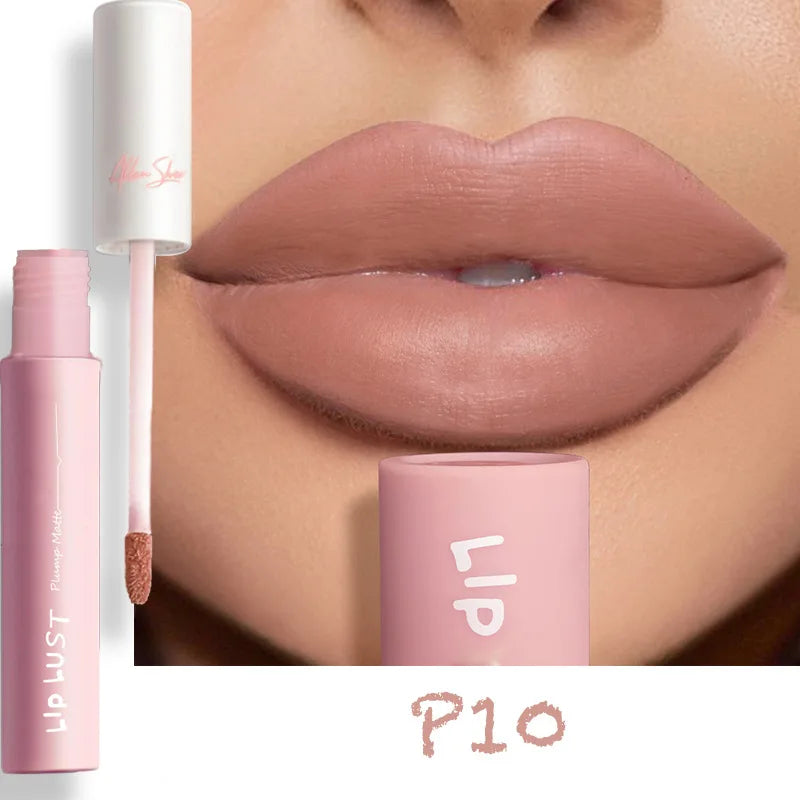 10-Color Matte Liquid Lipstick – Nude Pink & Red, Waterproof