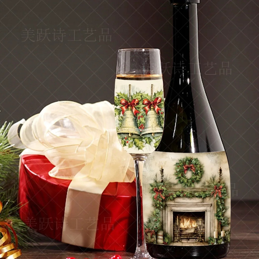 9pcs Merry Christmas Wine Bottle Label Wraps Stickers Xmas Party Decoration New Year Navidad Gifts DIY Sealing Stickers Supplies Peaceful Pleasures Health and Wellness