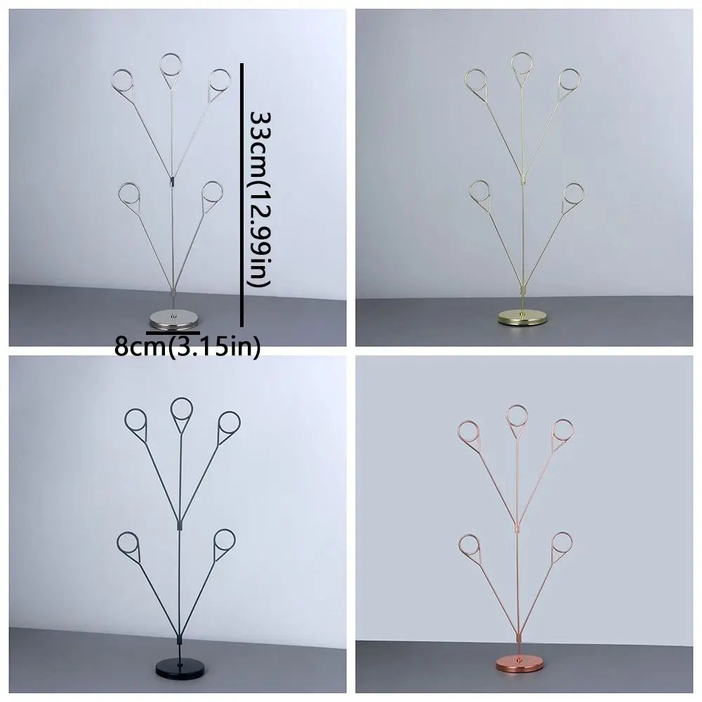 Stylish 5-Branch Photo Holder Round Base Picture Holder Memo Clip Stand Romantic Vertical Display Stand Wedding Table Peaceful Pleasures Health and Wellness