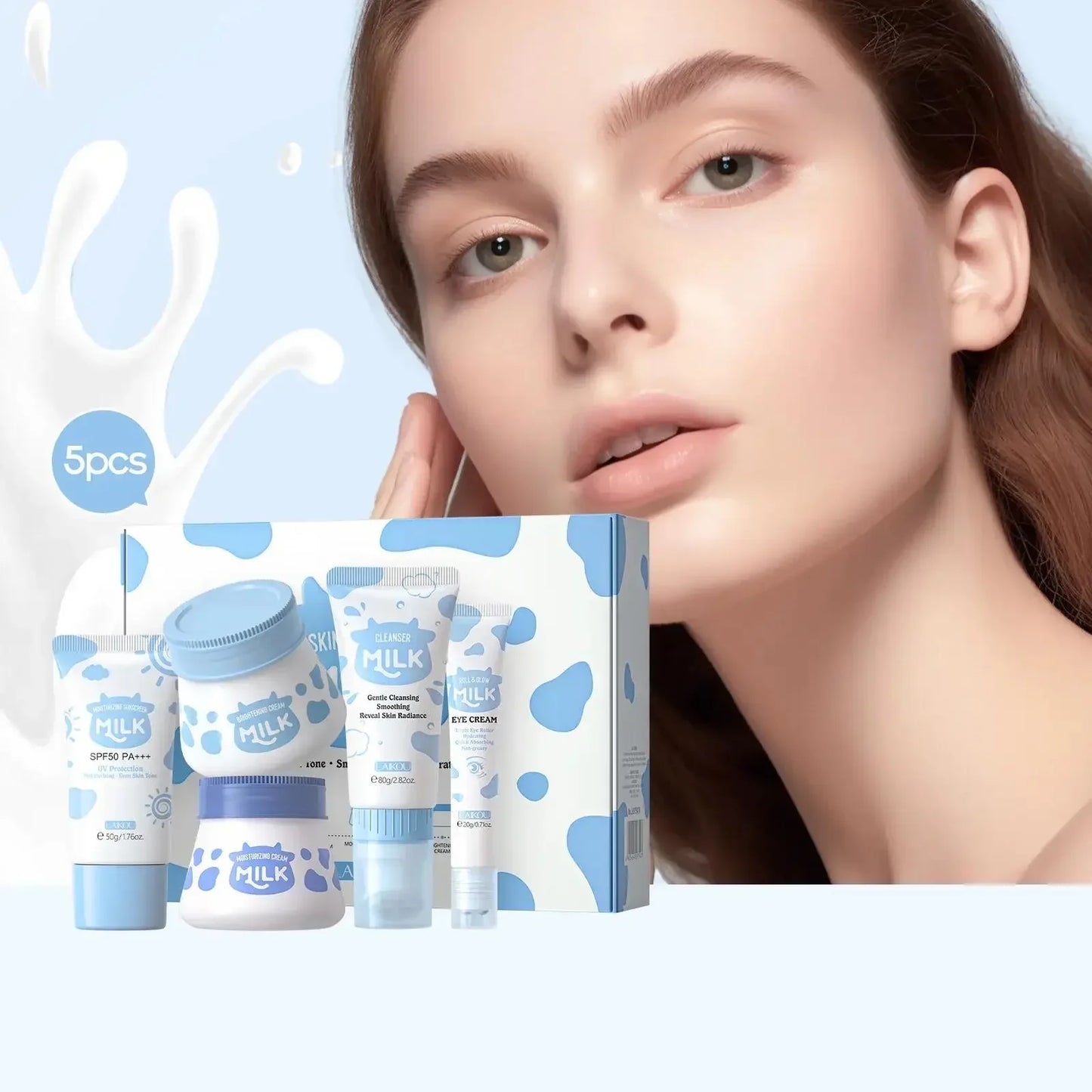 LAIKOU Milk Brightening 5-Piece Skincare Set – Cleanser & Cream