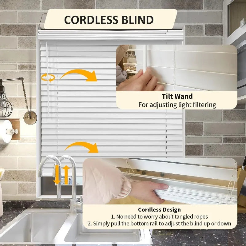 Modern Faux Wood Blinds 2 Inch Slat Horizontal with Blackout & Anti-UV French Window White for Home Interiors Peaceful Pleasures Health and Wellness