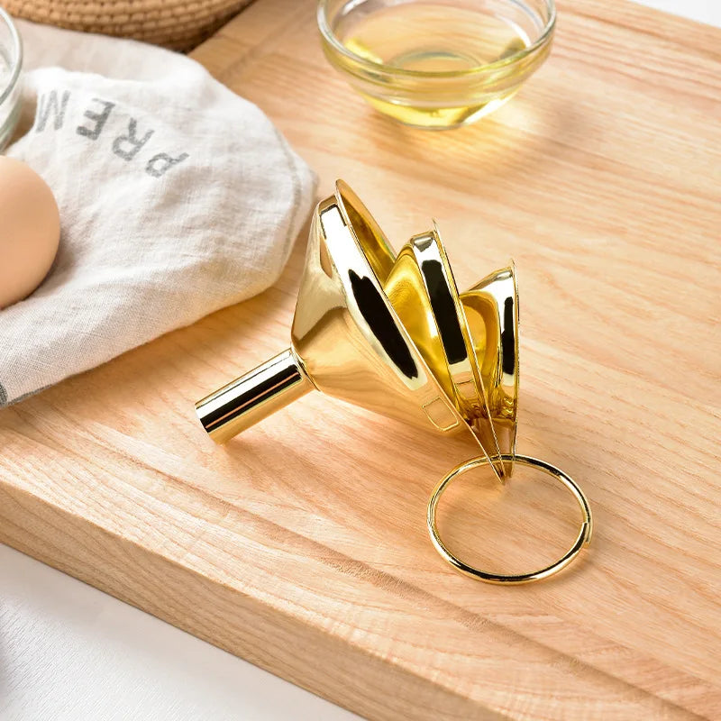 Golden wide-mouth funnel Food Grade Stainless Steel Kitchen Small Mini Metal Gold Food Funnel for Filling Bottles Kitchen Use Peaceful Pleasures Health and Wellness