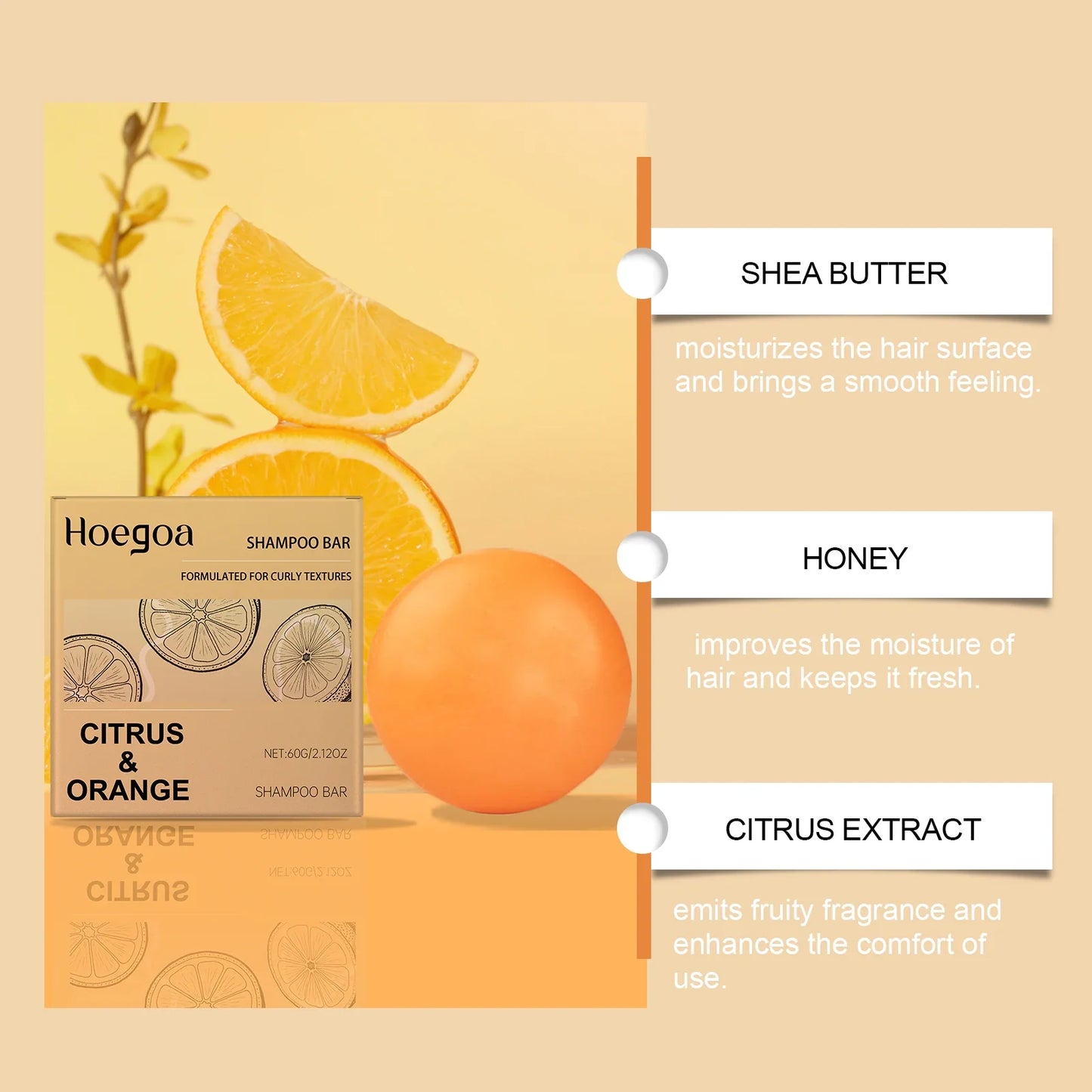 HOEGOA Citrus Orange Shampoo Bar – Nourishing & Moisturizing