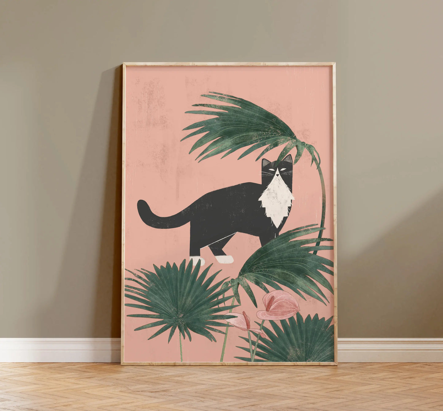 Watercolor Kittens Canvas Wall Art | Cat & Plant Poster Print