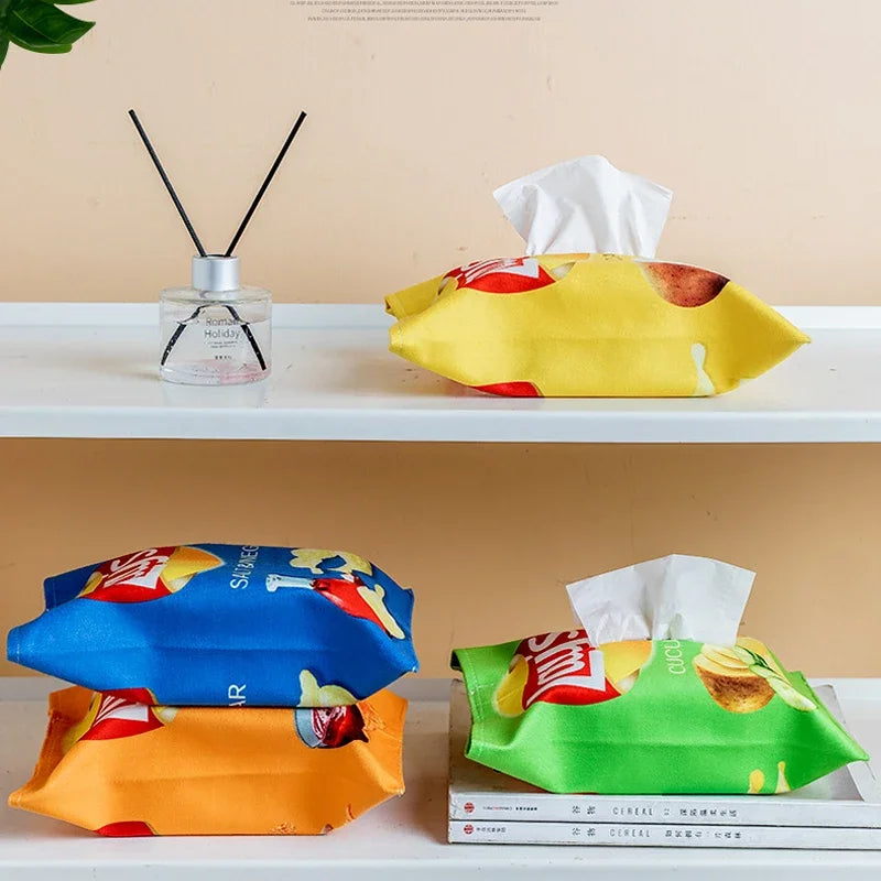 Creative Potato chip packaging bag style tissue box Living room facial tissue Bags Car Cute Paper box Household napkin paper box Peaceful Pleasures Health and Wellness