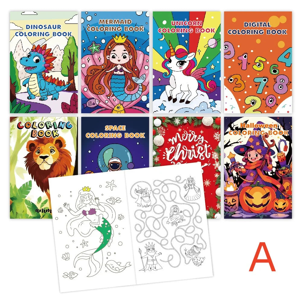 Kids Holiday Party Coloring Book 8 Theme Doodle Drawing Cartoon