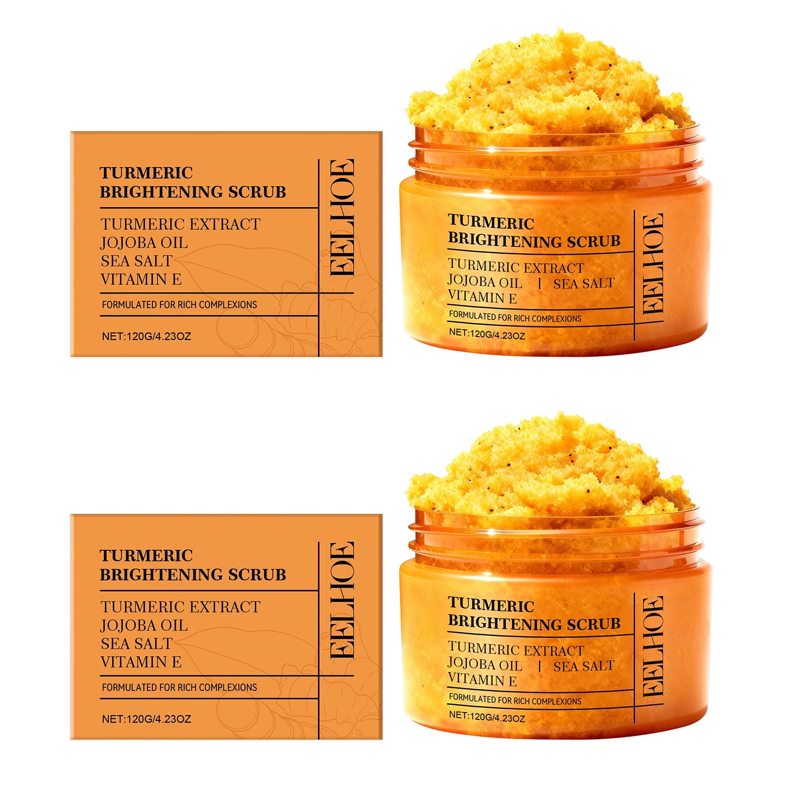 Turmeric Vitamin E Exfoliation scrub Smoothing Brightening Skin Care Reduce Dark Spots refreshed Turmeric Body Scrub Cosmetics Peaceful Pleasures Health and Wellness 2 x 120g Boxed