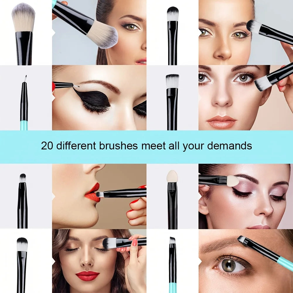RUNTOIN 20Pc Makeup Brush Set – Foundation, Eyeshadow & Blush