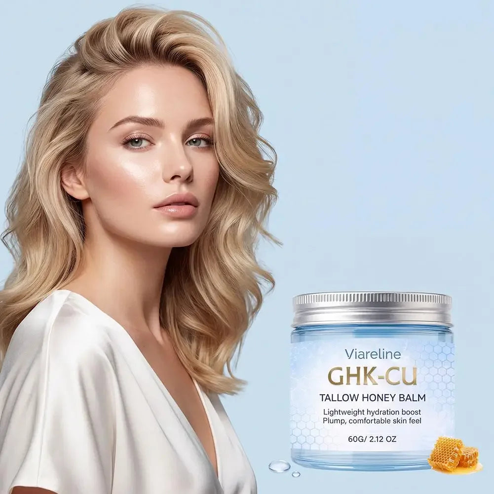 Viareline GHK-CU Copper Peptide Tallow Balm Facial Cream Body Moisturizer Lightweight Hydrate Honey Blue Balm for All Skin Types Peaceful Pleasures Health and Wellness