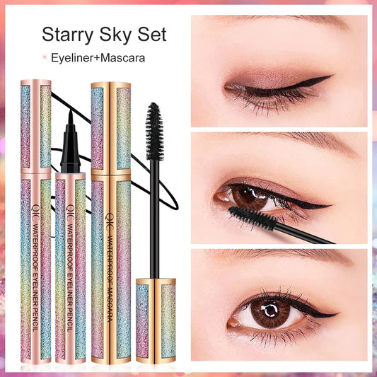 QIC 5D Fiber Mascara & Liquid Eyeliner Set – Waterproof Eye Makeup Set Oasis Select