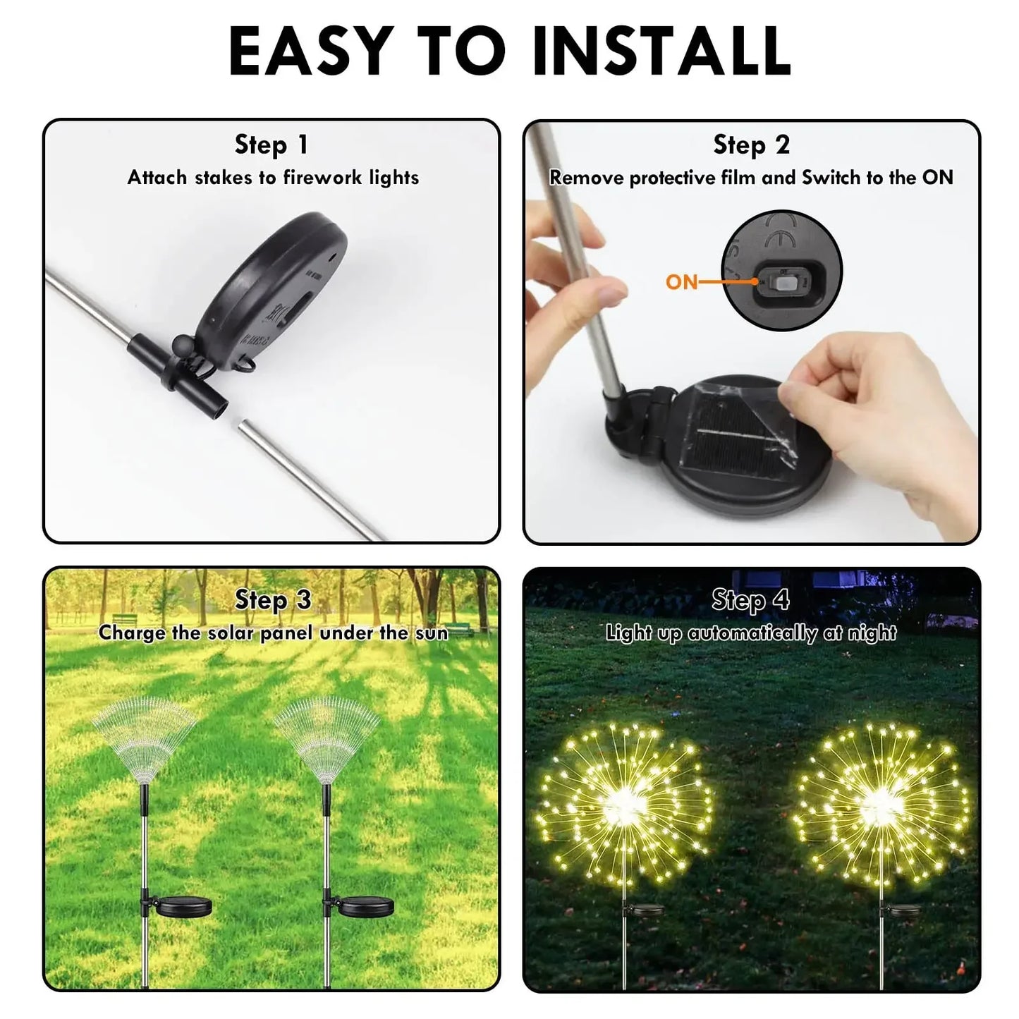 Solar LED Firework Lights Outdoor Waterproof Garden Decor 90–150 LED