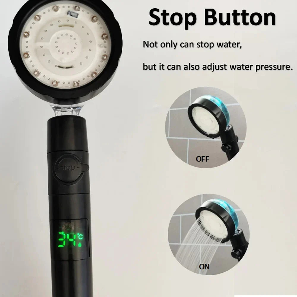 LED Temperature Display High-Pressure Handheld Shower Head Set