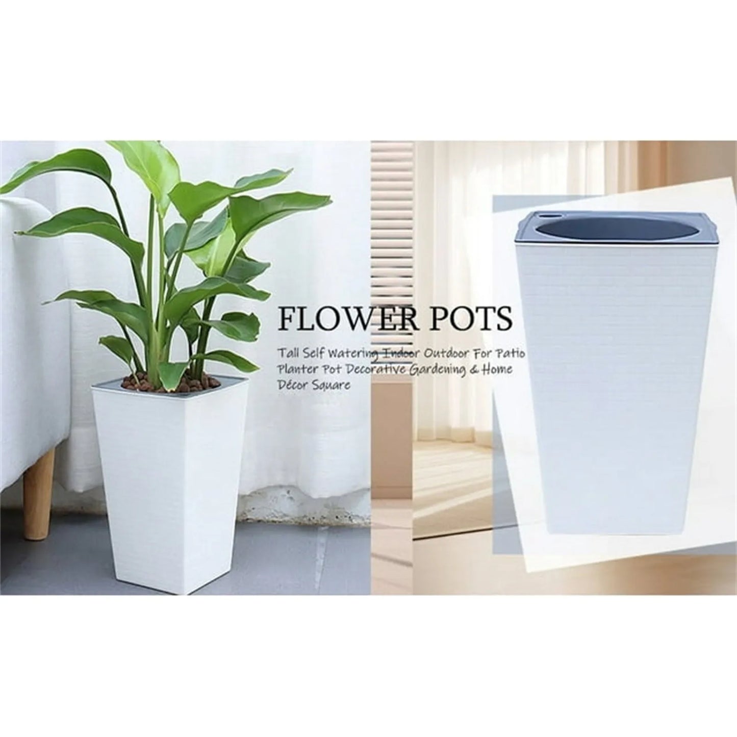 Large Flowerpot Imitation Metal Plastic Tall Planter Garden Accessories Brick Pattern Square Flower Pots With Inlet Watering Peaceful Pleasures Health and Wellness