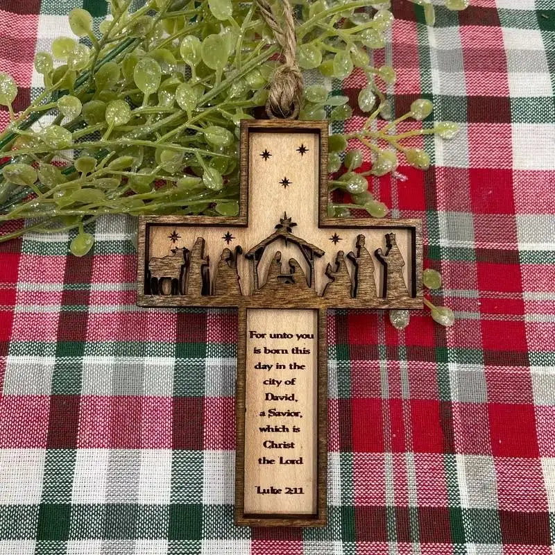 3D Nativity Scene Wooden Cross Ornament | Handmade Christmas Decor Christmas Tree Ornament Peaceful Pleasures Health and Wellness