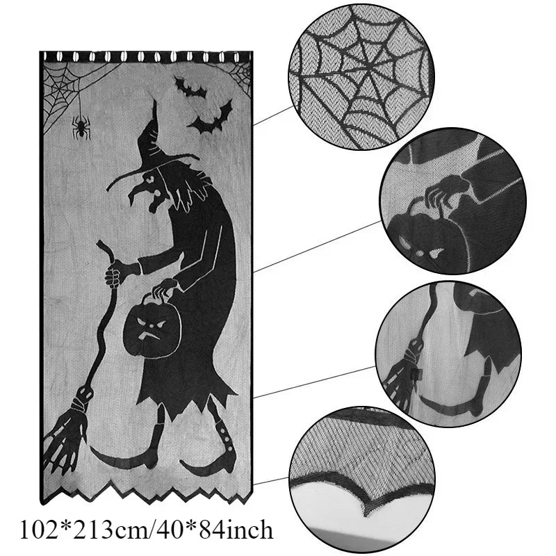 Halloween Black Lace Tablecloth – Spider Web & Bat Table Cover