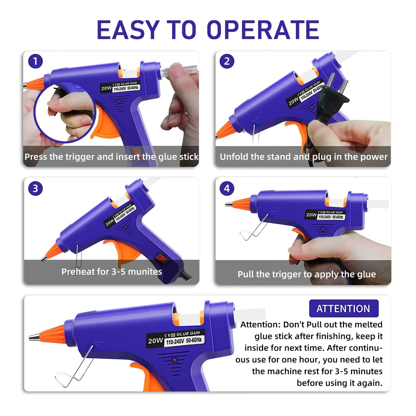 20W Mini Hot Melt Glue Gun – 7mm Glue Sticks, DIY & Crafts
