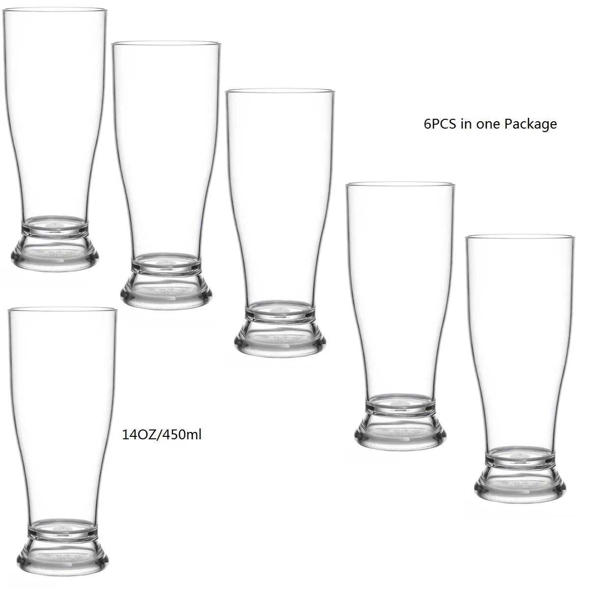 1/2/4/6PCS Free BPA Plastic Beer Pilson Glass 450ml Pint Glasses Tall Beer Cups Drinking Glasses for Cold Beverages or Party Peaceful Pleasures Health and Wellness 6PCS