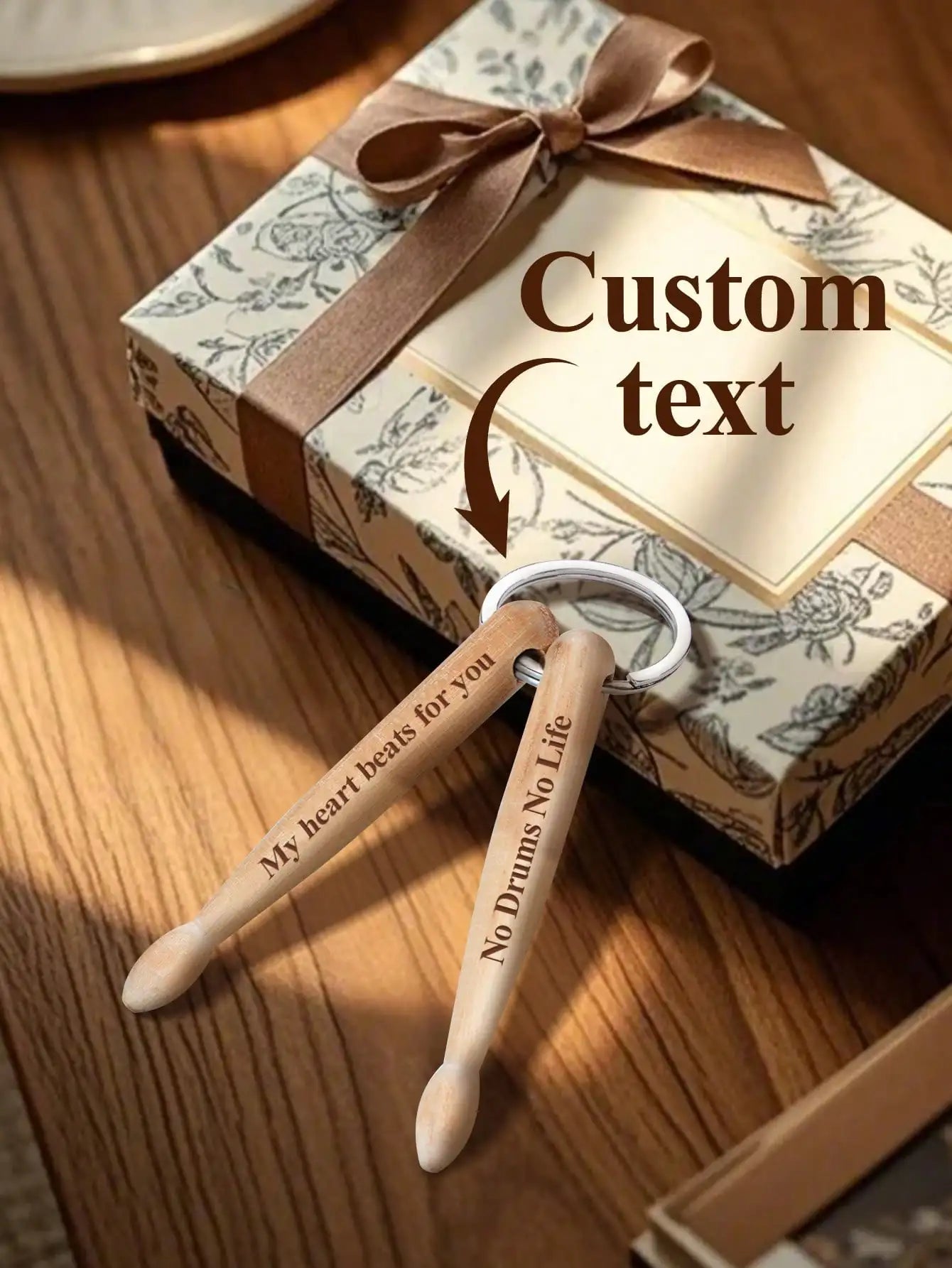 Custom Wooden Drumstick Keychain Personalized Engraved Keyring Gift for Drummers Couples Friends Birthday Anniversary Valentine Peaceful Pleasures Health and Wellness