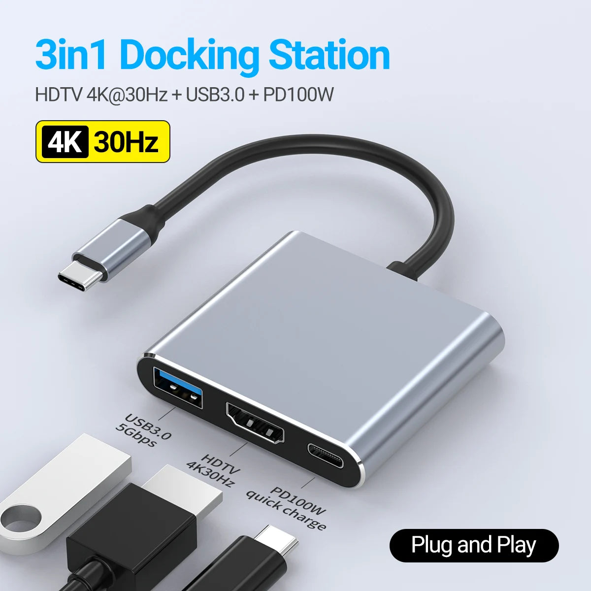 Gopala 3-in-1 USB-C Hub | 4K HDMI, 100W PD, USB 3.0