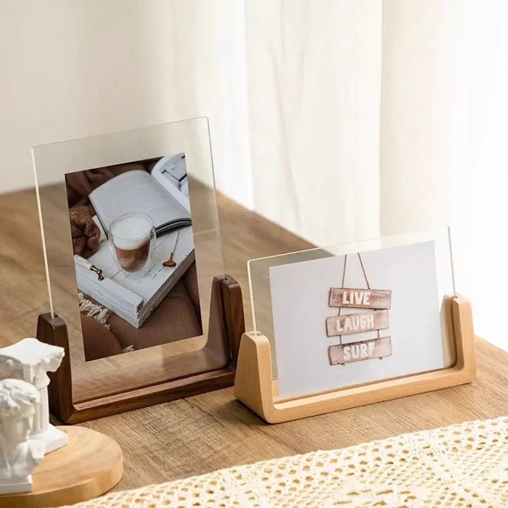 Acrylic & Wood Desktop Photo Frame | Walnut Beech U-Shape