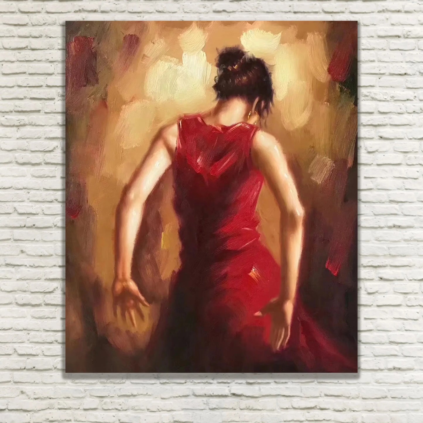 Hand-Painted Dancing Couples Oil Painting | Black & Red Canvas Art
