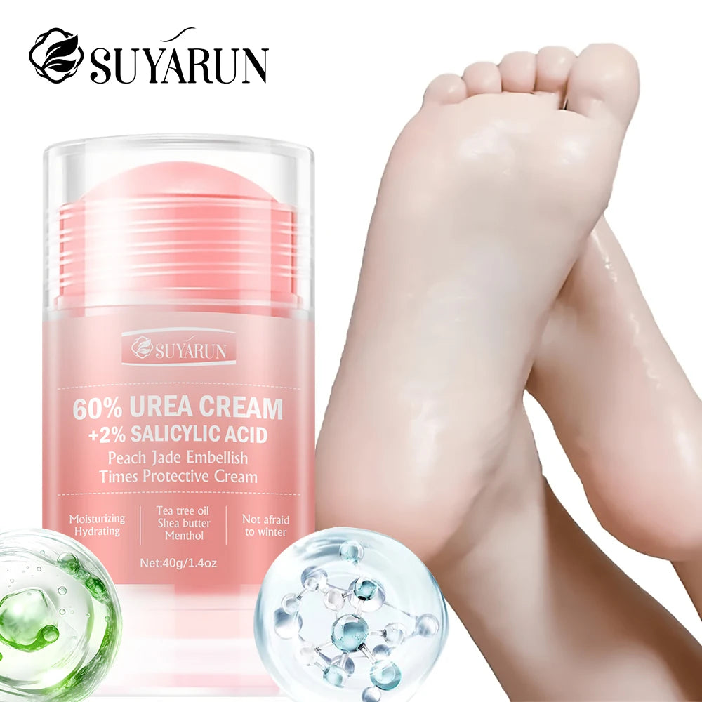 SUYARUN 60% Urea Cream & Peach Scented Foot Balm Stick Combo – Intensive Cracked Heel Repair, Deep Moisturizing and Hydration. Peaceful Pleasures Health and Wellness