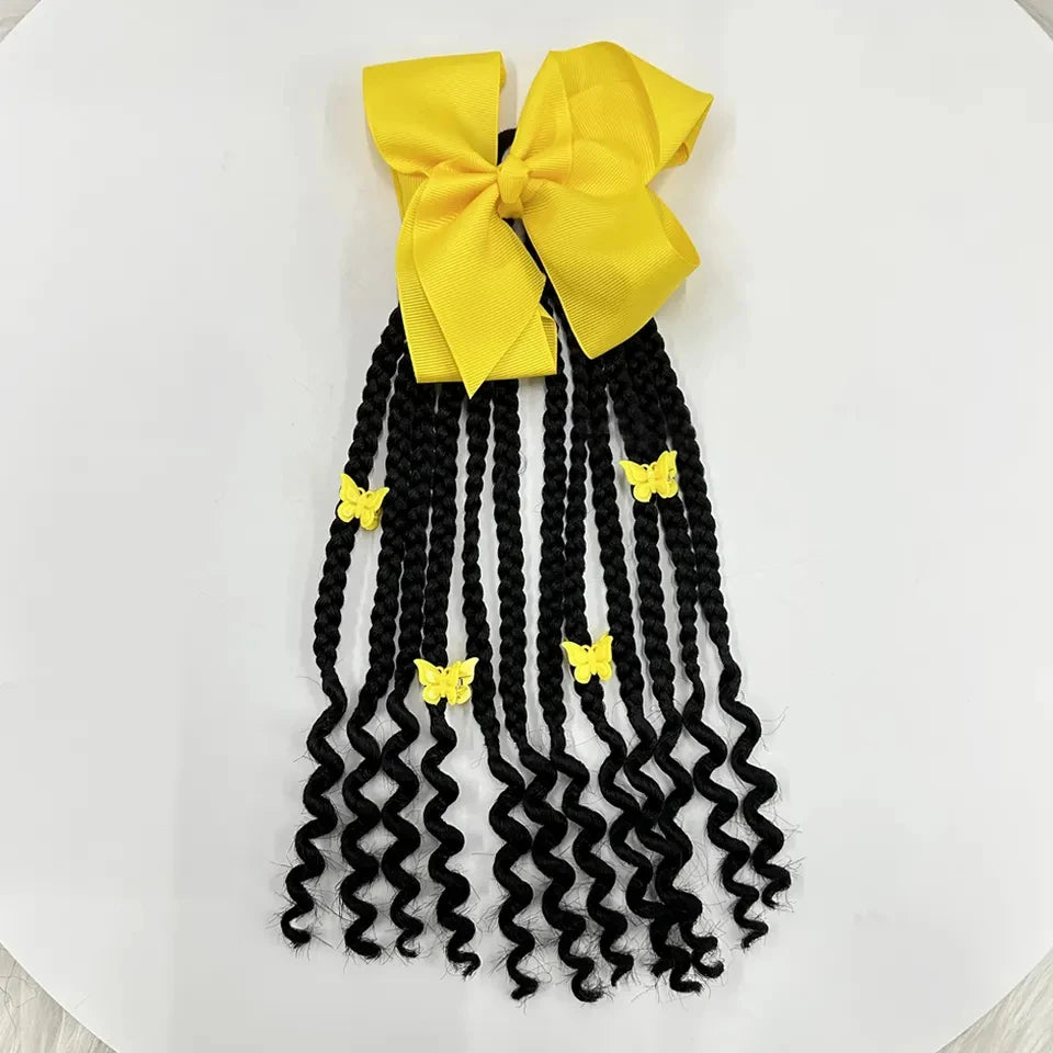 Kids Braided Ponytail with Beads and Bow Kids Hair Extension Ponytail with Curly End for Girls Black Girl Hair Accessories Peaceful Pleasures Health and Wellness Yellow