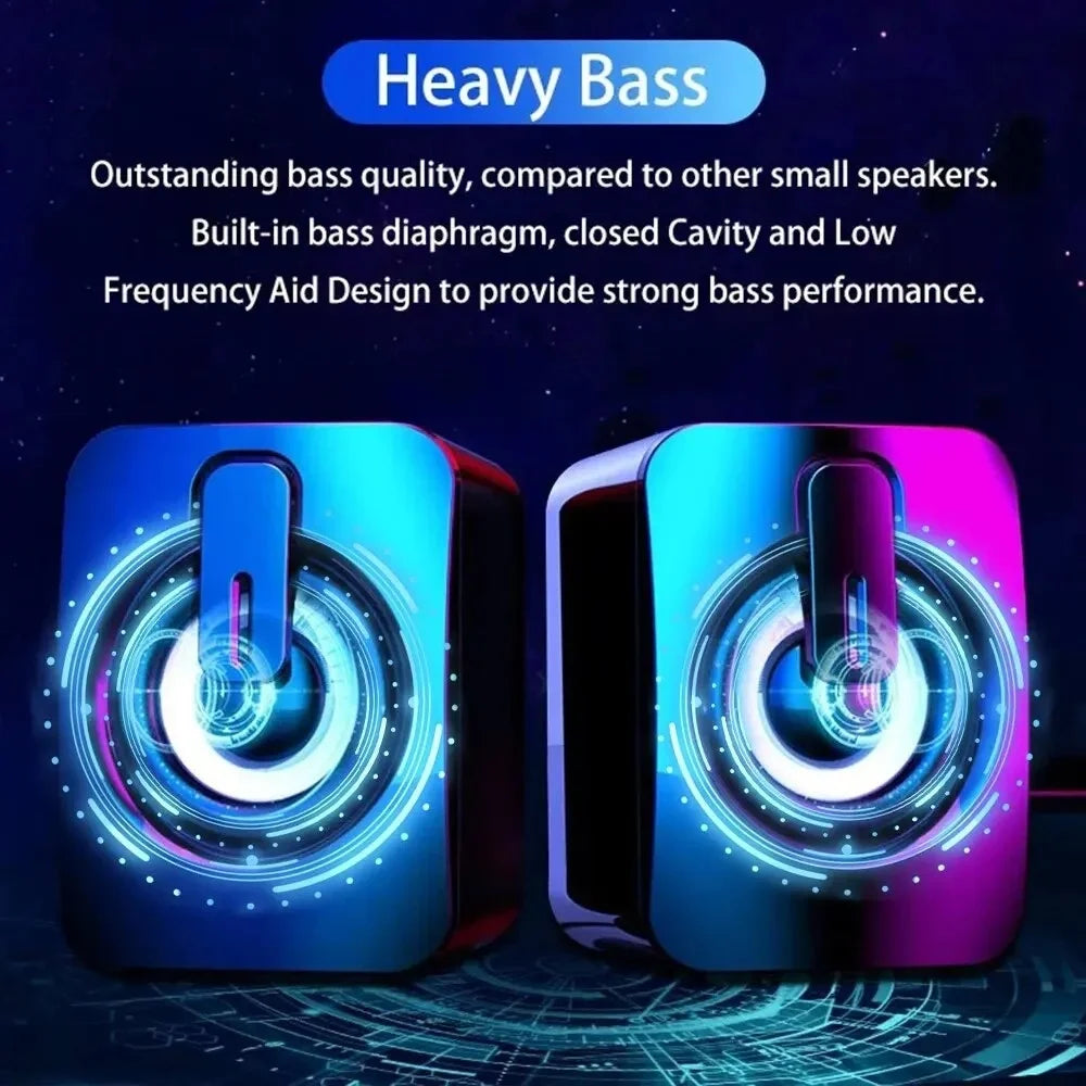 USB PC Speakers HiFi Stereo LED Light & Mic – Desktop & Laptop