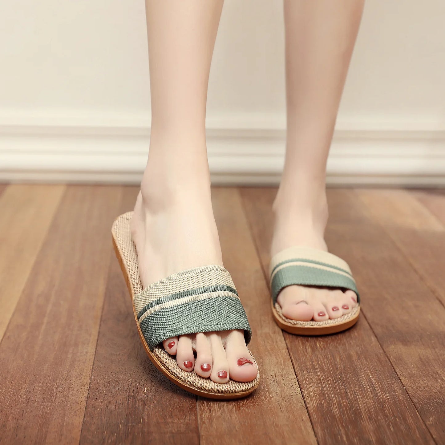 Women's Linen Indoor Slippers | Lightweight Non-Slip Flat Slides