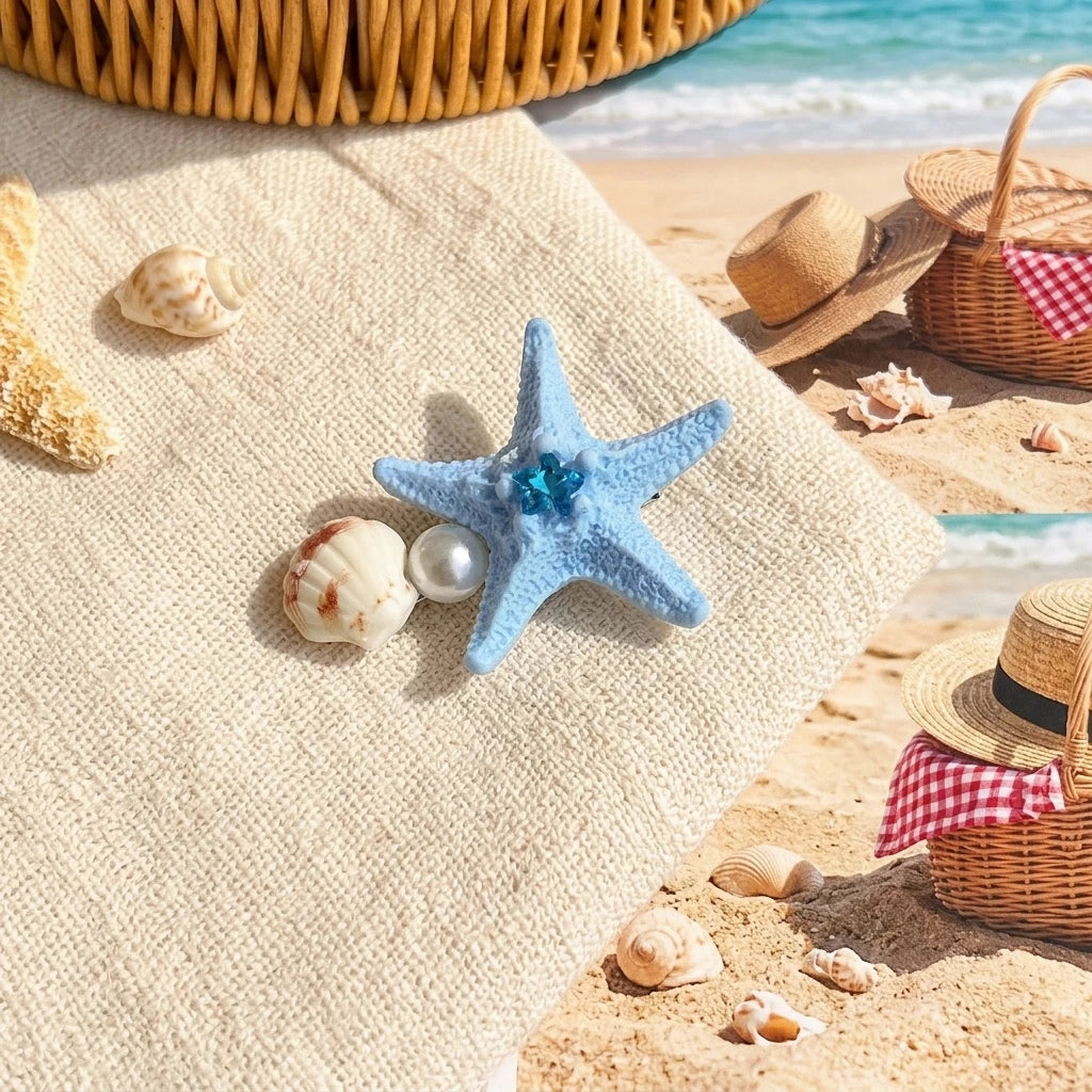 Colorful Starfish-Shell Hair Clip Resin Alloy Spring Design for Women and Teens Peaceful Pleasures Health and Wellness