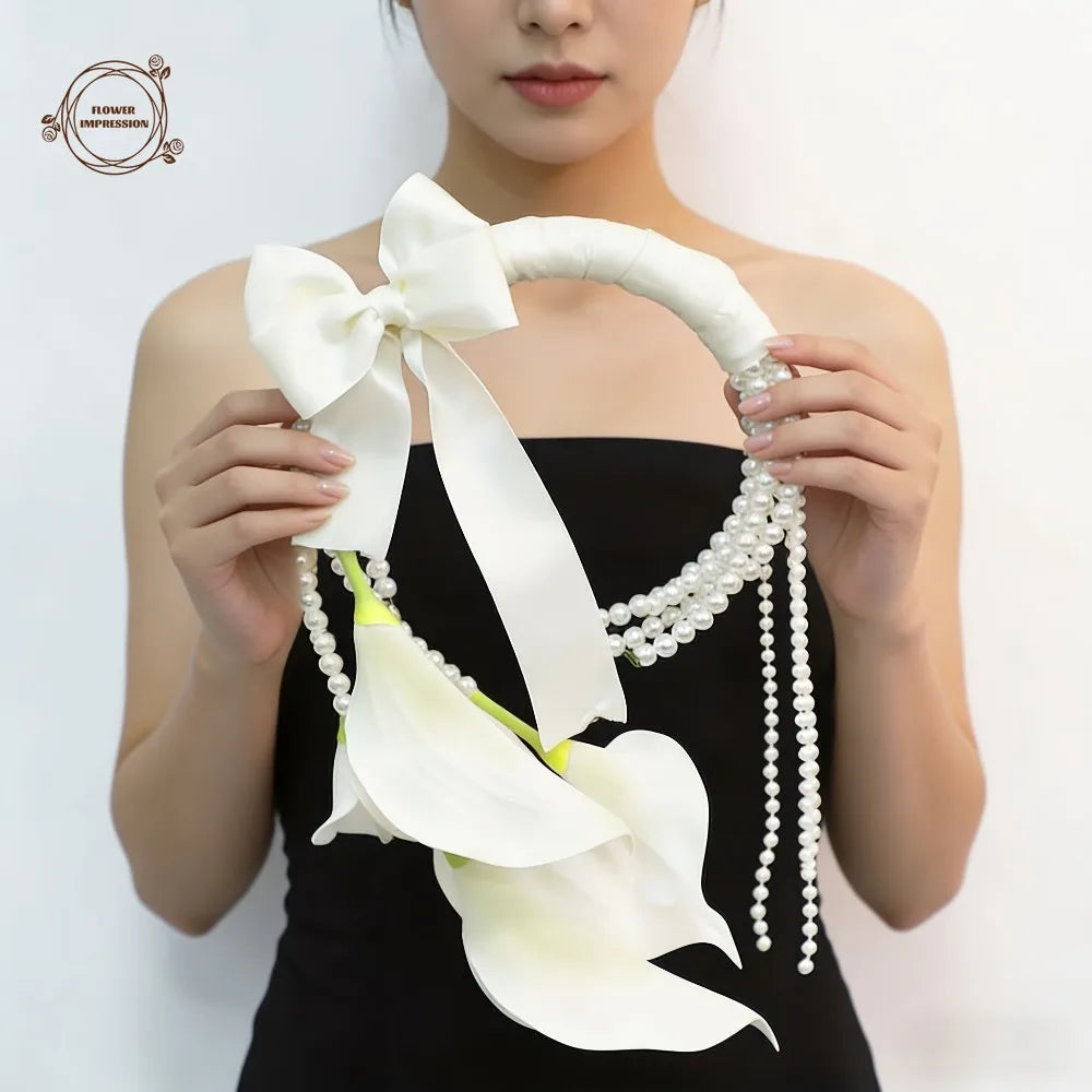 White Faux Calla Lily Bridal Hoop Bouquet | Wedding Decor