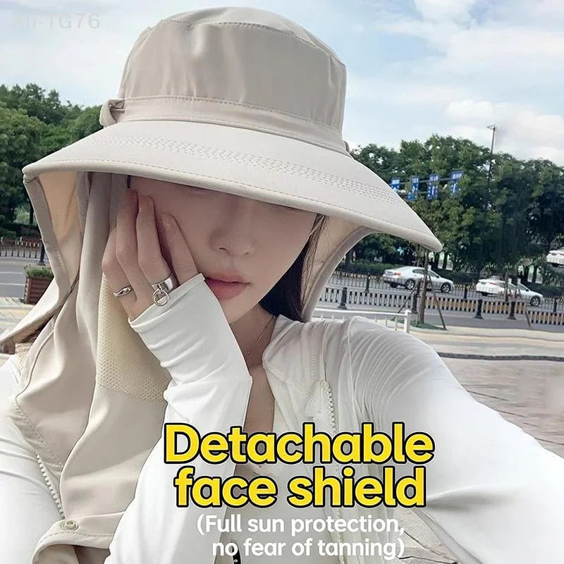 Women's Wide Brim UV Sun Hat | Face Cover & Neck Flap