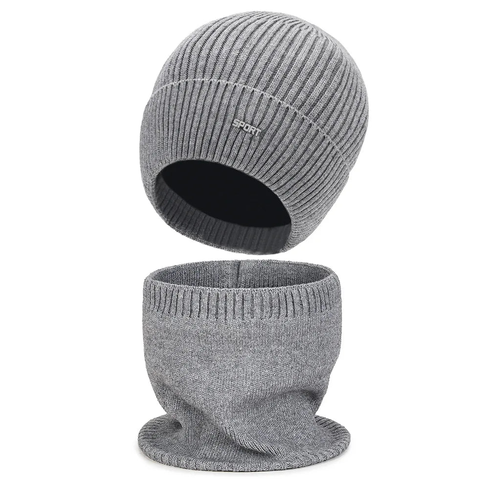 Winter New Solid Color Men's And Women's Knitted Hats+Ear Protection Scarf Set Warm Hat Scarf,Outdoor Warm Hat Warm Peaceful Pleasures Health and Wellness Light Gray Set One Size