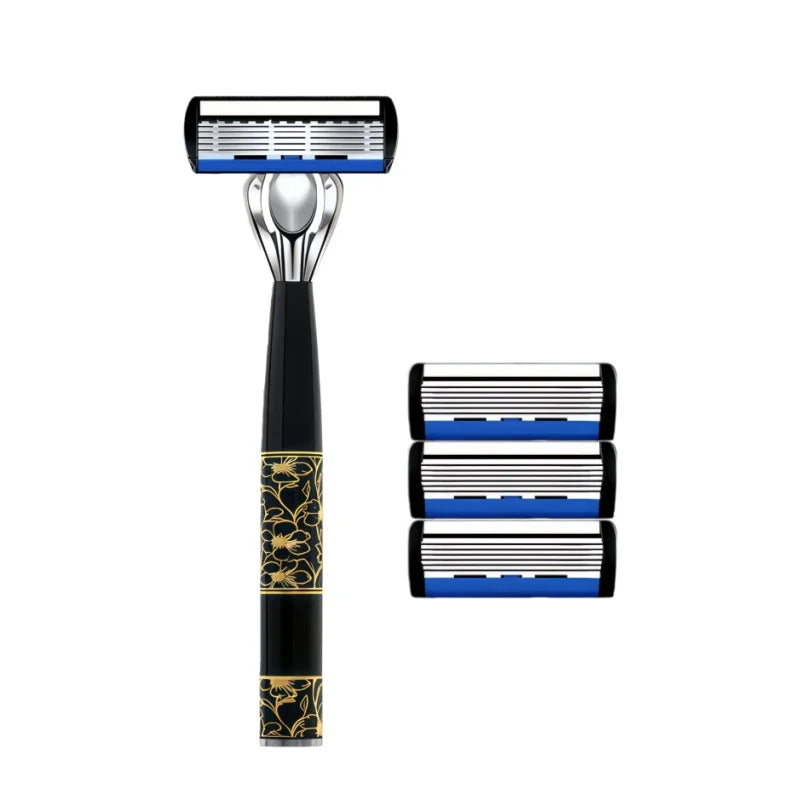 Classic 6-Blade Manual Safety Razor for Men | 1 Handle + 3 Blades