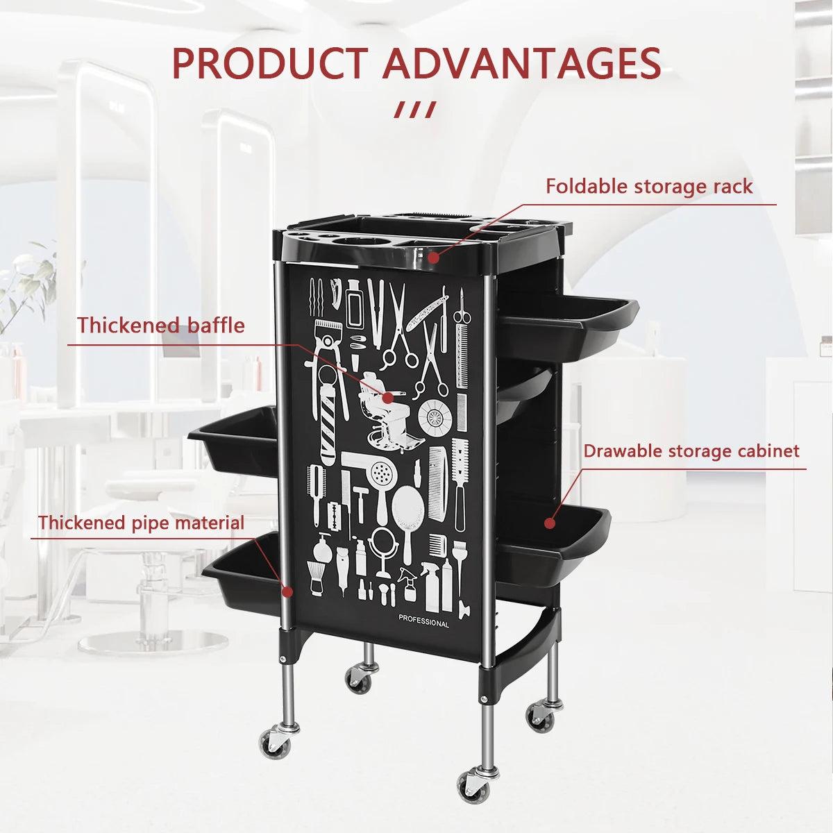 Salon Trolley Cart on Wheels Multifunction 5 Drawer Hair Stylist Rolling Cart Professional Hairdresser Hair Dye Storage Tools Peaceful Pleasures Health and Wellness
