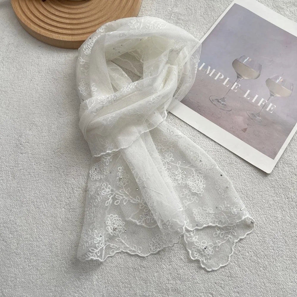 Retro Lace Embroidered Floral Long Scarf & Neckerchief Women