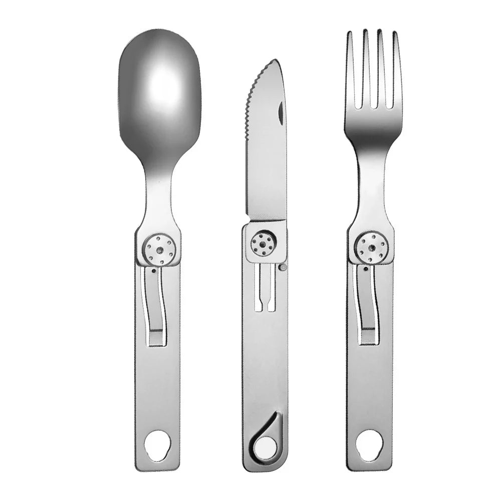 3-in-1 Knife and Fork Spoon Outdoor Tableware Set Stainless Steel Camping Field Portable Exquisite Multifunctional Equipment Peaceful Pleasures Health and Wellness black