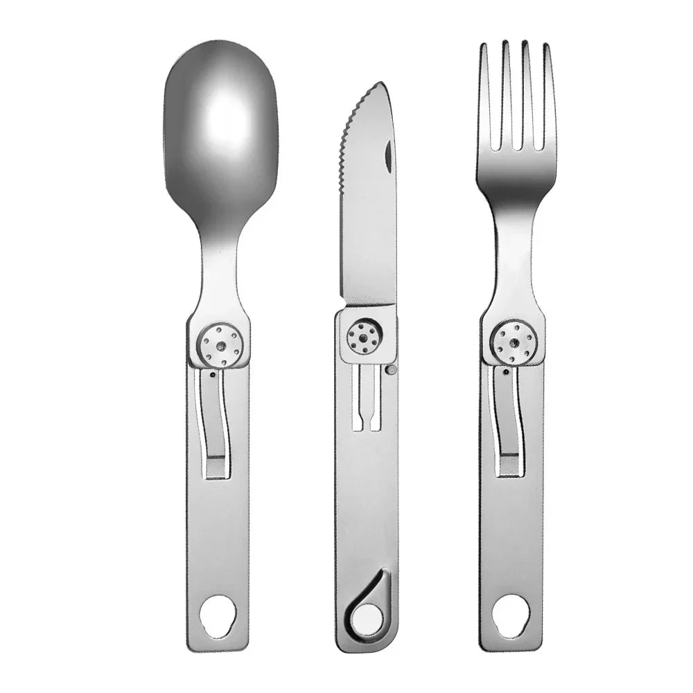 3-in-1 Stainless Steel Camping Cutlery Set – Knife Fork Spoon