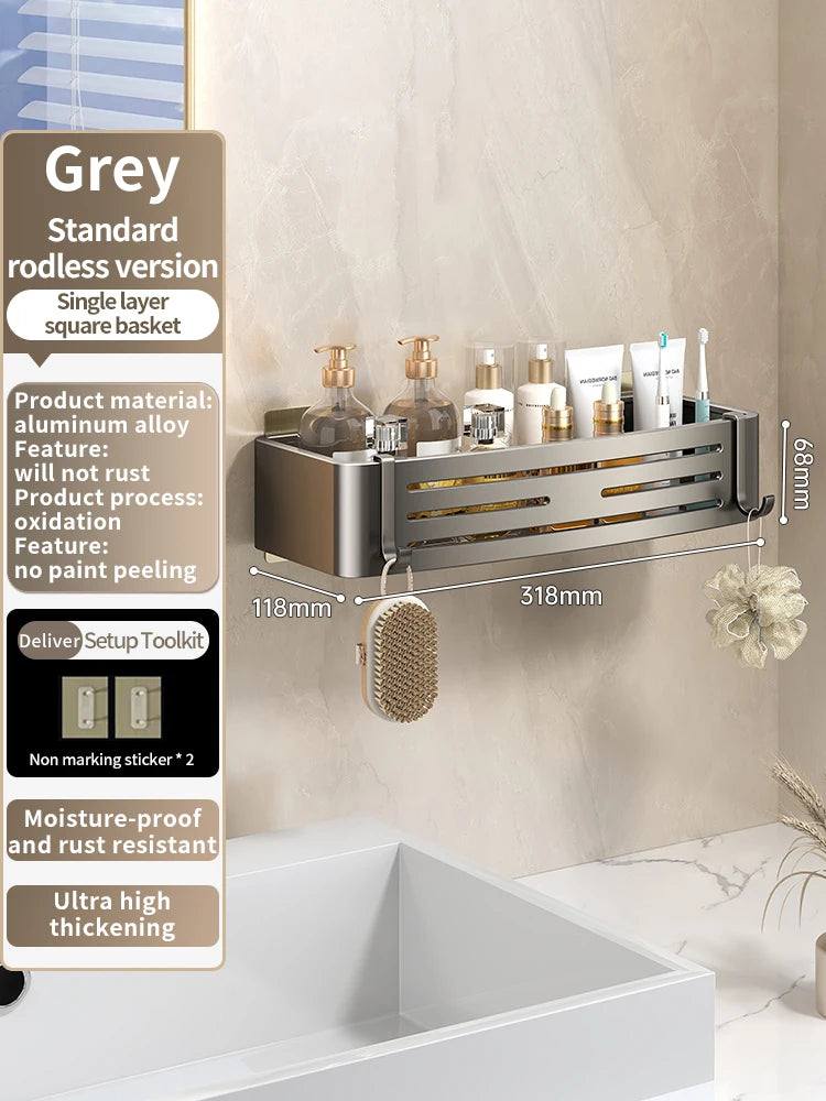 YUNJIEYA Adhesive Corner Shower Shelf | No-Drill Aluminum Rack